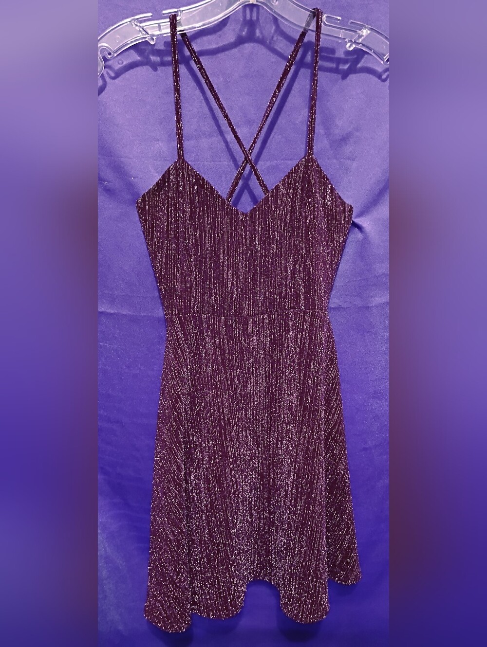 Charlotte Russe Metallic Plum Strappy Fit-and-Flare Dress